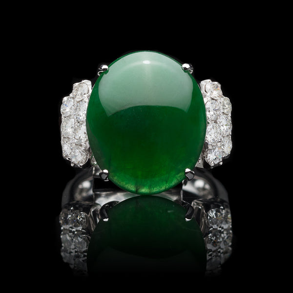 Exceptional GIA Natural Jadeite Imperial Jade Diamond Ring
