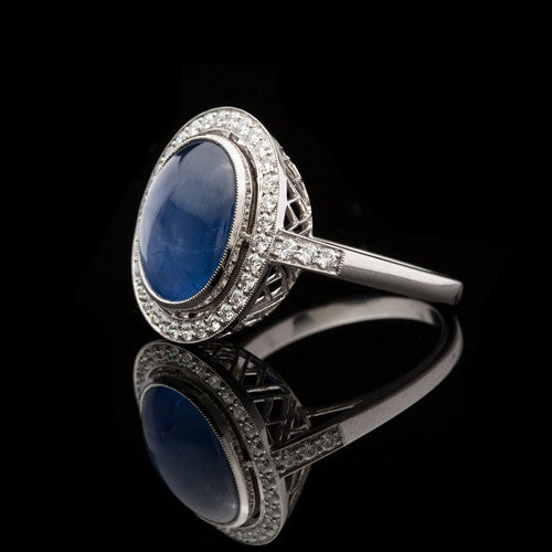 Natural Blue Star Sapphire Diamond Ring