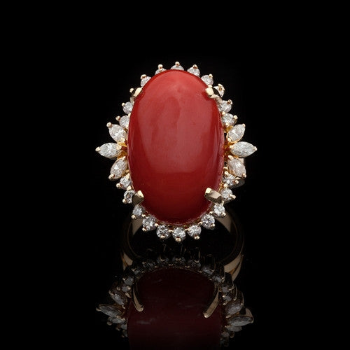 Vintage Coral Diamond Cocktail Ring 66mint Fine Estate Jewelry