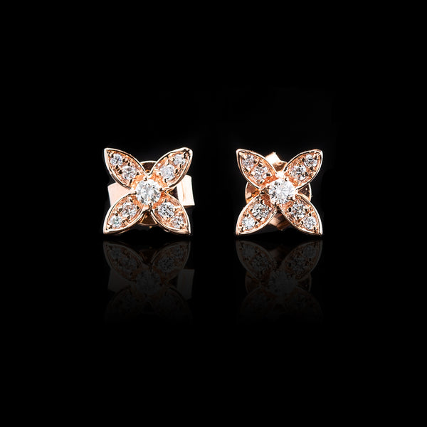 Four Petal Flower Diamond Rose Gold Earrings - 66mint Fine Estate