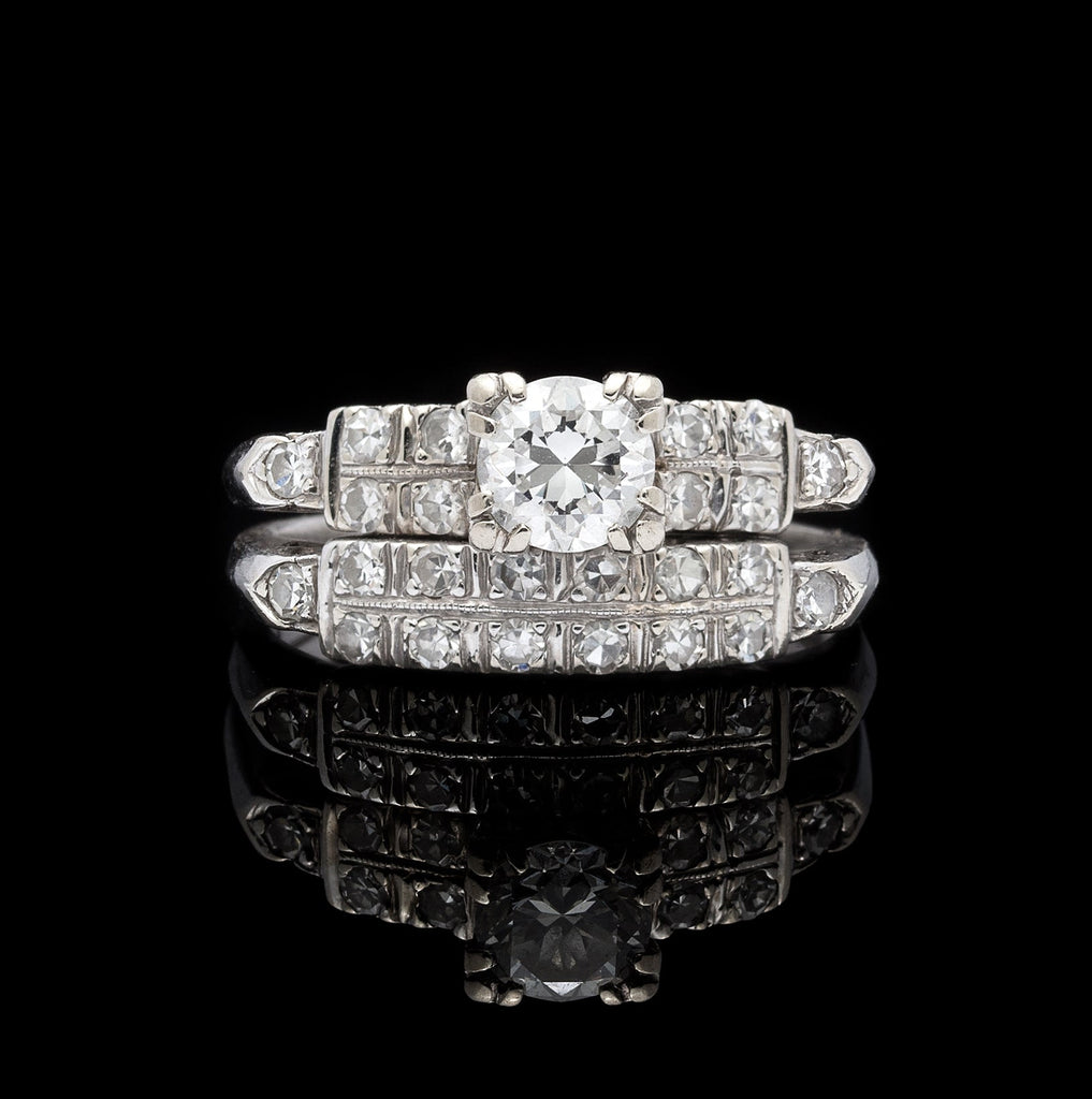 Estate Diamond and 14k White Gold Wedding Set