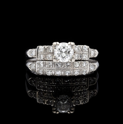 Estate Diamond and 14k White Gold Wedding Set