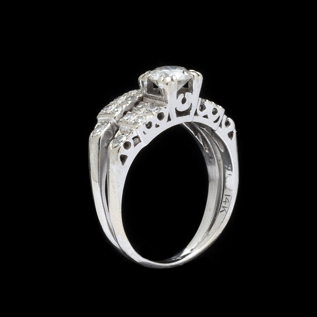 Estate Diamond and 14k White Gold Wedding Set