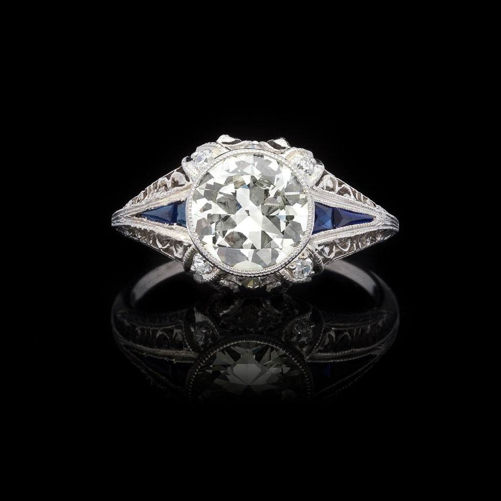 Estate Diamond & Sapphire Engagement Ring