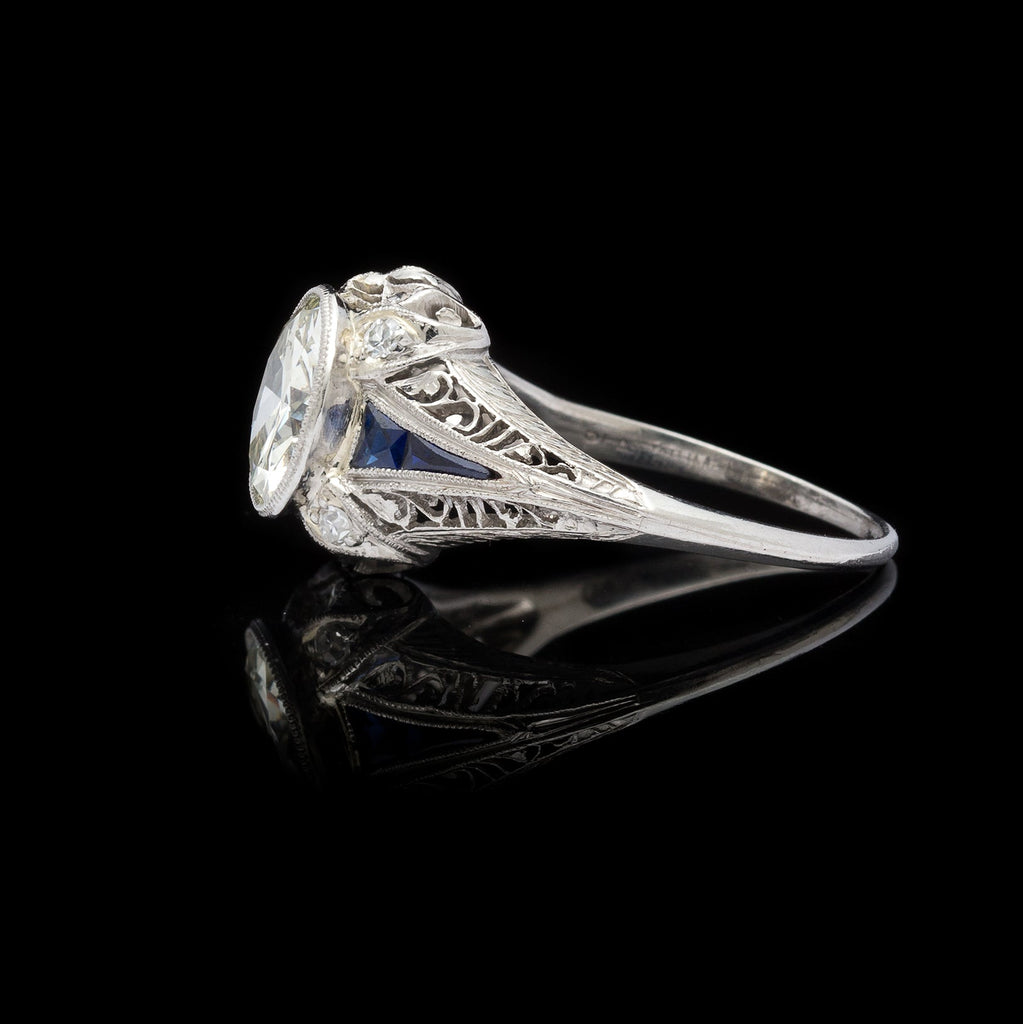 Estate Diamond & Sapphire Engagement Ring