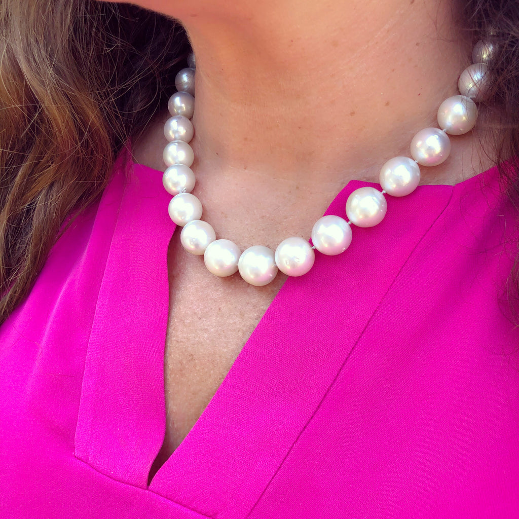 South Sea Pearl Necklace on White Gold Diamond Ball Clasp