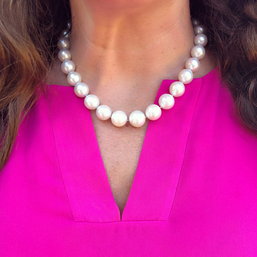 South Sea Pearl Necklace on White Gold Diamond Ball Clasp