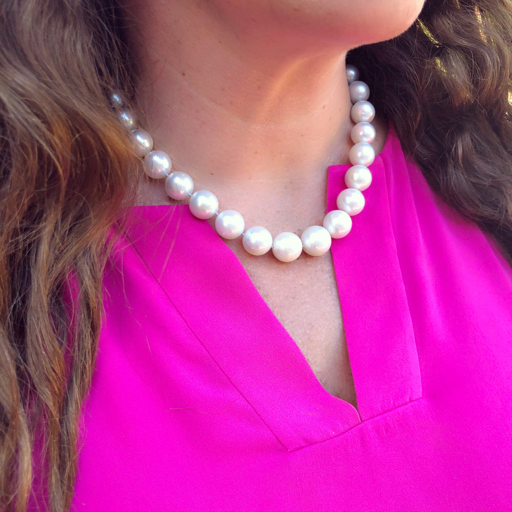 South Sea Pearl Necklace on White Gold Diamond Ball Clasp