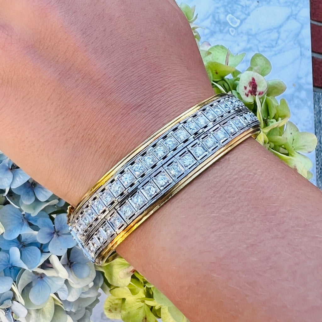 Old European Cut Diamond Bangle Bracelet, circa 1950s