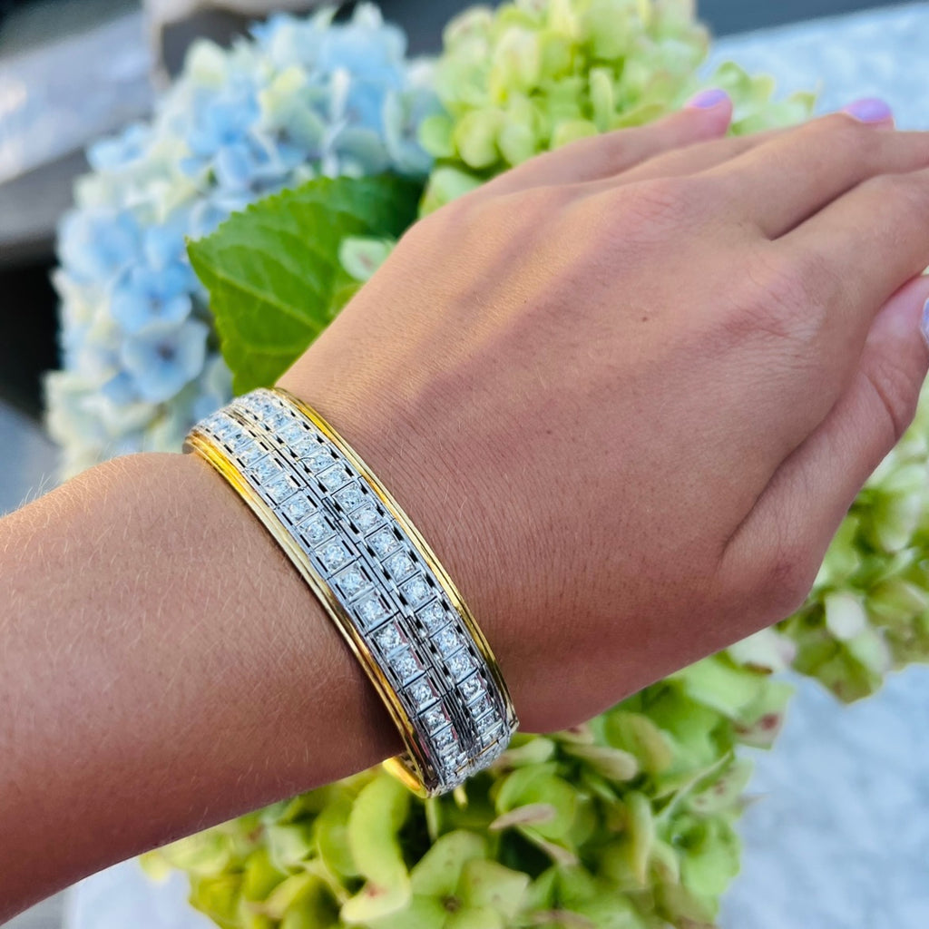 Old European Cut Diamond Bangle Bracelet, circa 1950s