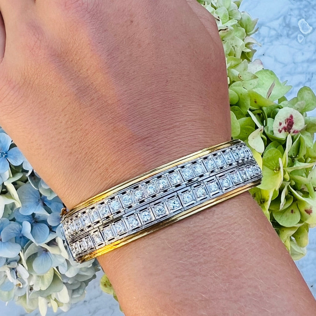 Old European Cut Diamond Bangle Bracelet, circa 1950s