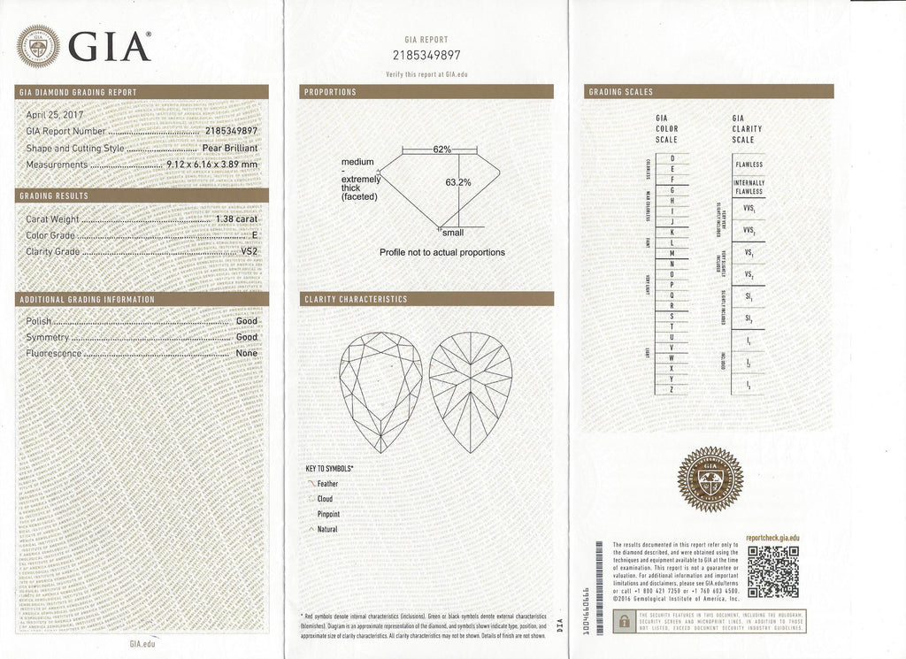 Elegant GIA 1.38ct Pear Shaped Diamond Platinum Ring