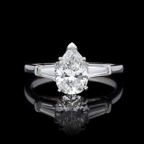 Elegant GIA 1.38ct Pear Shaped Diamond Platinum Ring