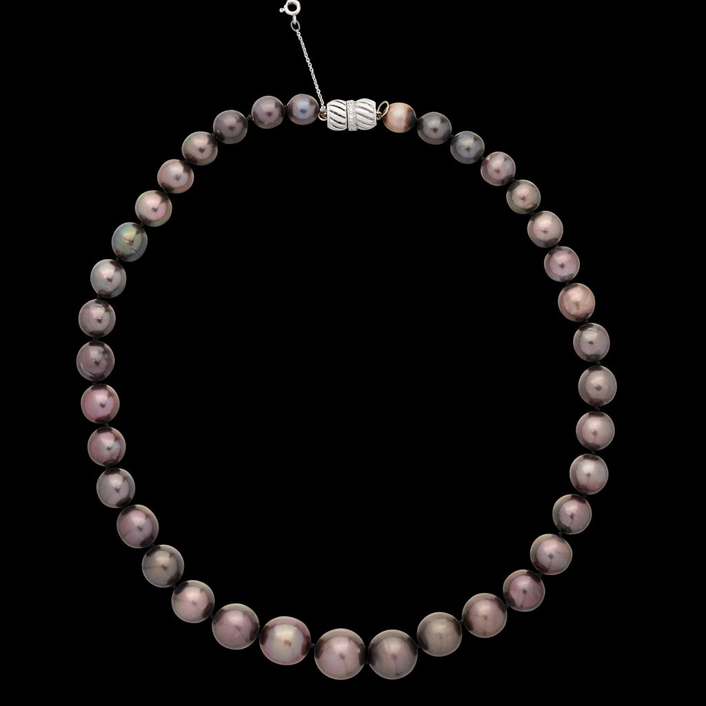 Graduated Black Cultured Pearl and Diamond Necklace