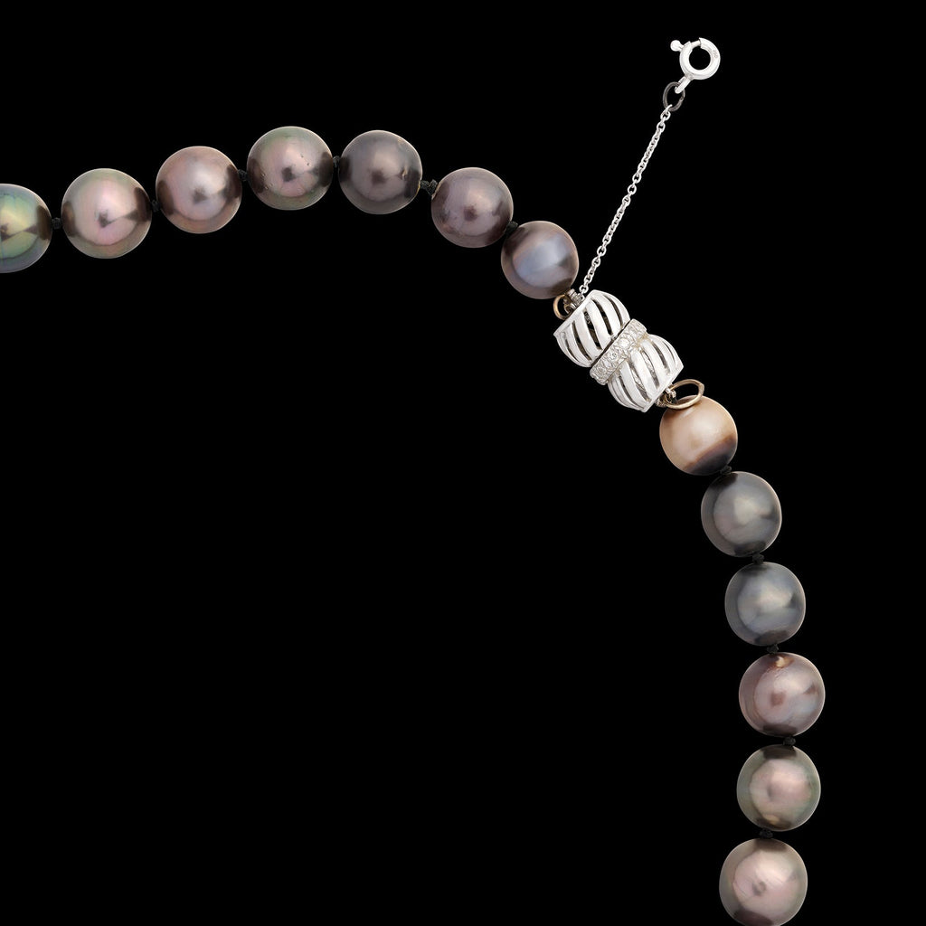 Graduated Black Cultured Pearl and Diamond Necklace