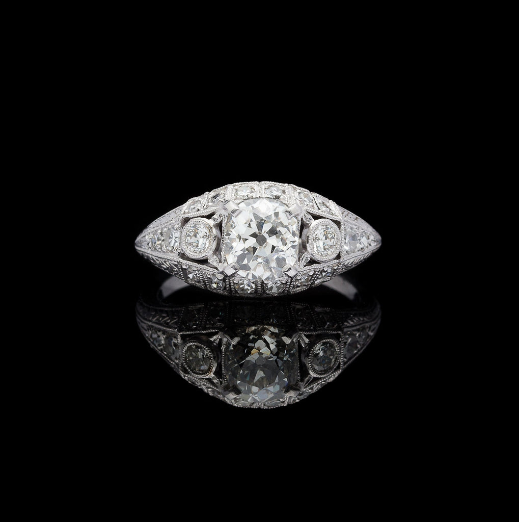 Antique Old Mine Cut Diamond and Platinum Ring