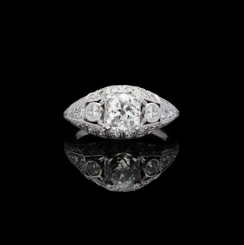 Antique Old Mine Cut Diamond and Platinum Ring