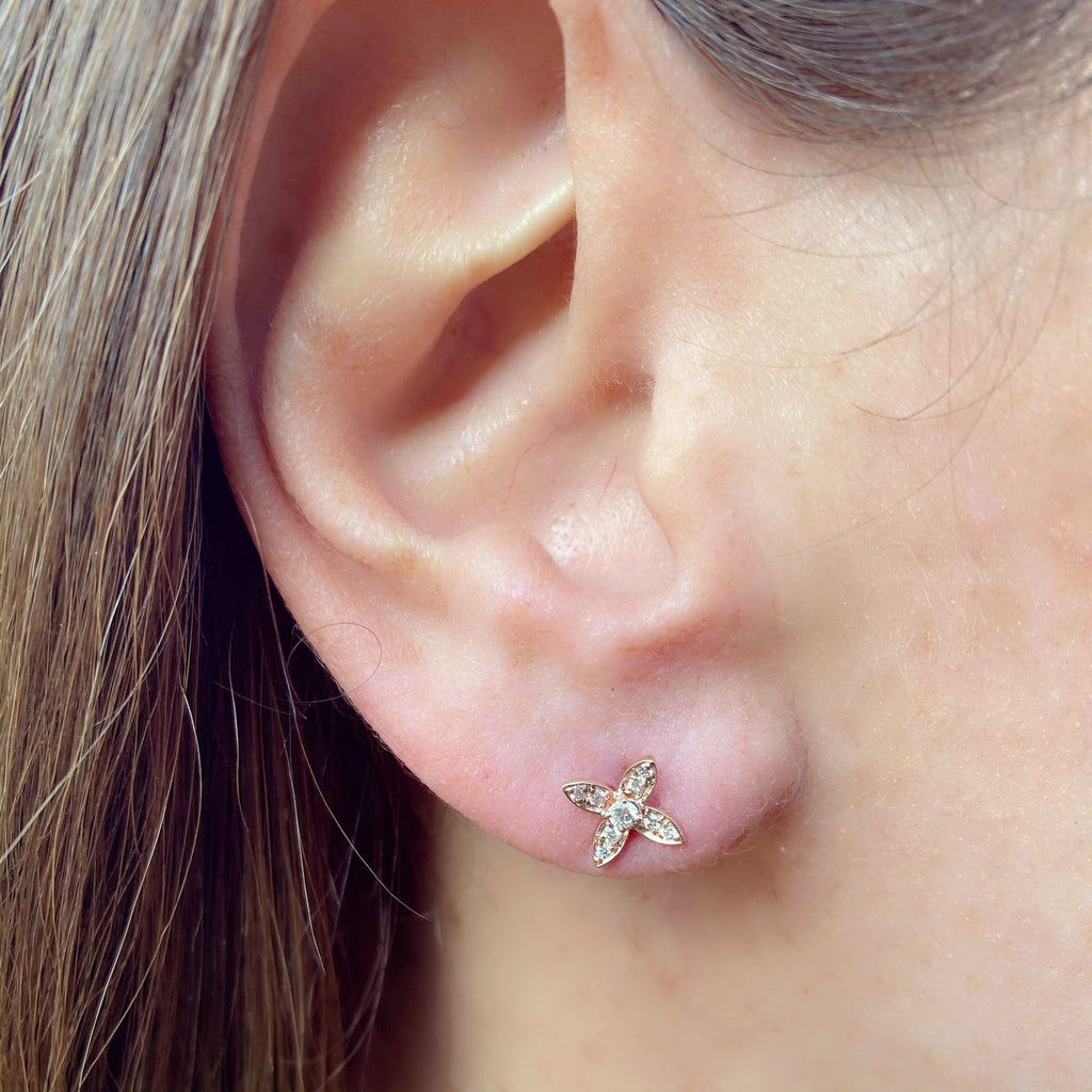 "Four Petal Flower" Diamond White Gold Earrings