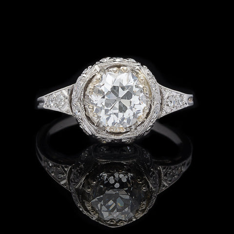 1.49ct Old Euro Diamond & Platinum Vintage Engagement Ring