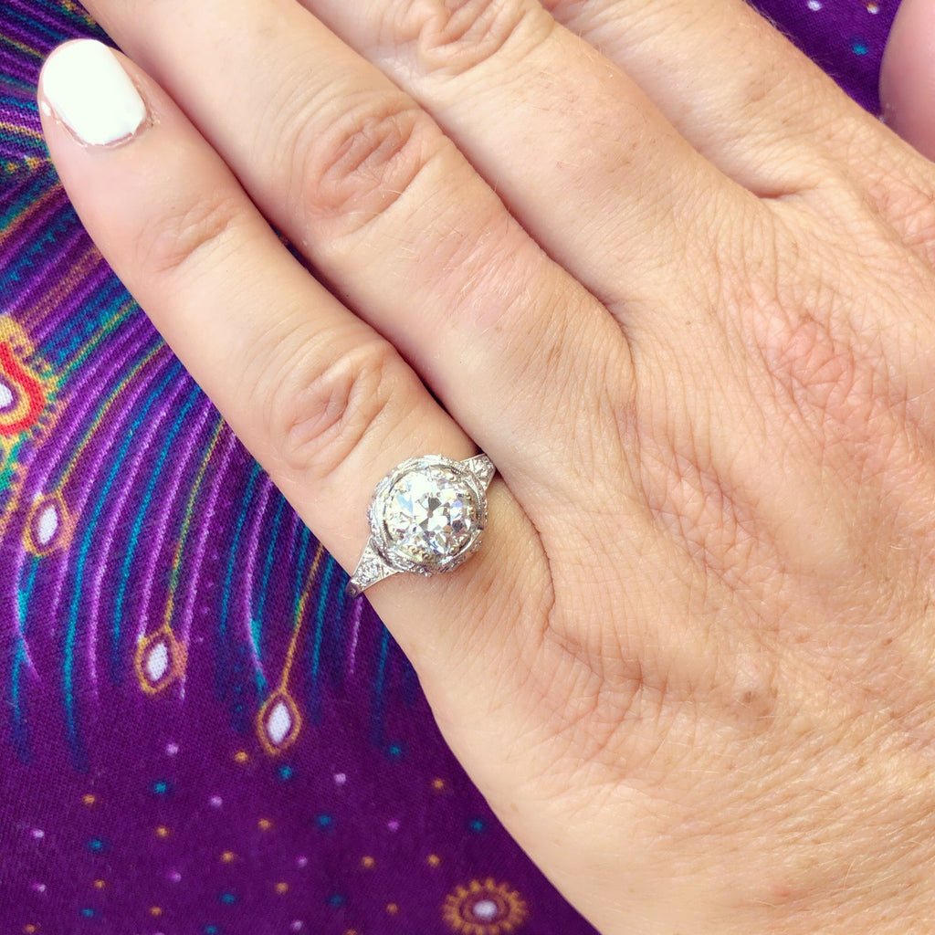 1.49ct Old Euro Diamond & Platinum Vintage Engagement Ring
