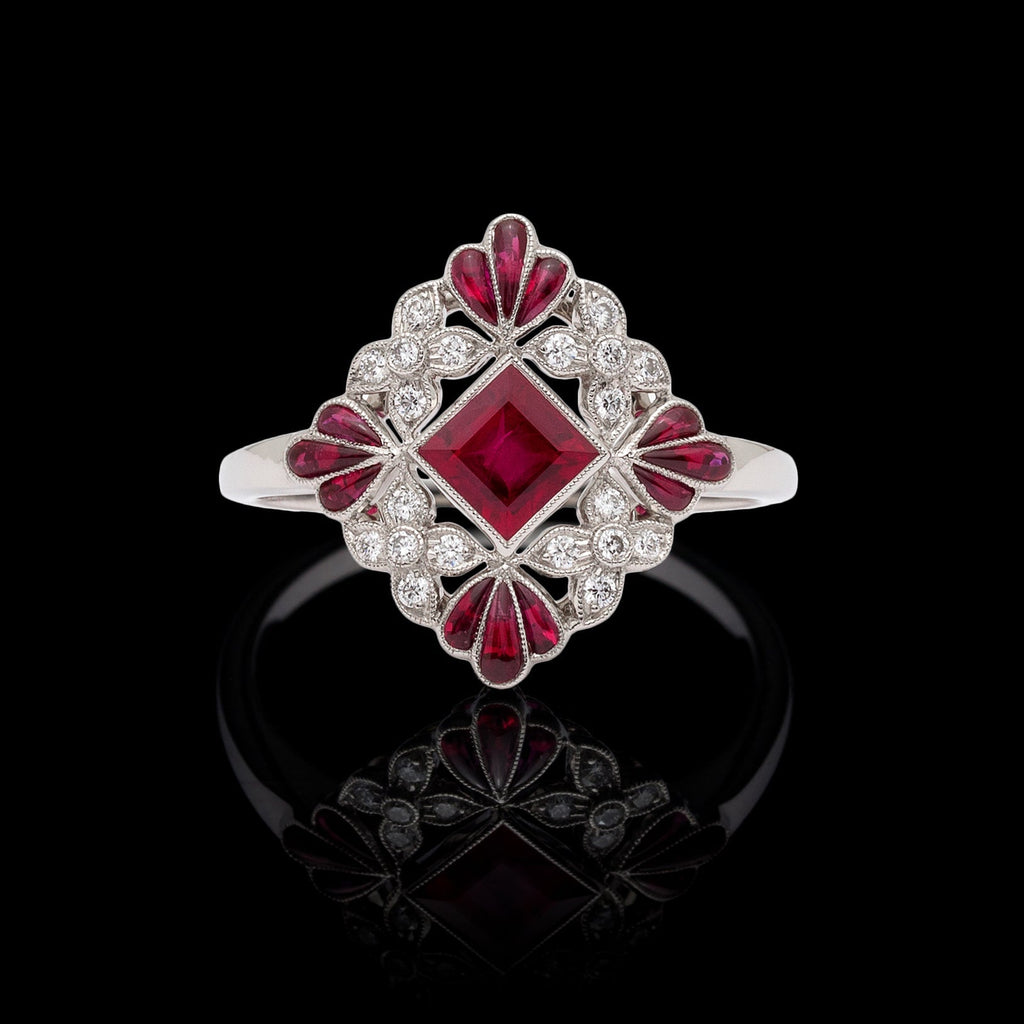 B. Gimpert:  Lovely Floral Ruby & Diamond Platinum Ring