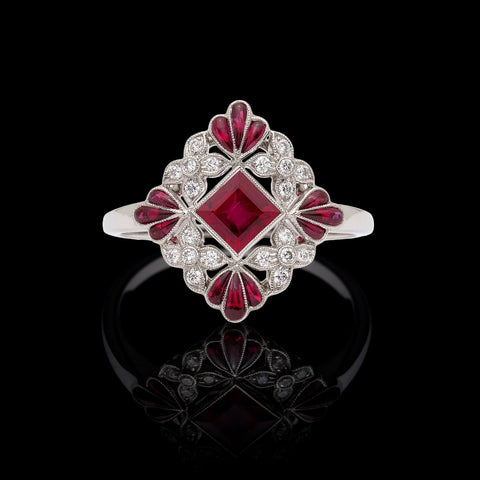 B. Gimpert:  Lovely Floral Ruby & Diamond Platinum Ring