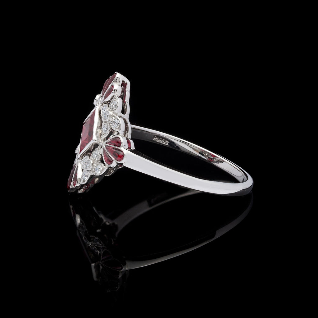 B. Gimpert:  Lovely Floral Ruby & Diamond Platinum Ring