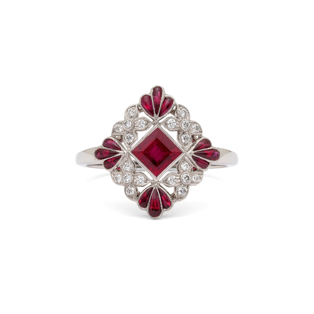 B. Gimpert:  Lovely Floral Ruby & Diamond Platinum Ring