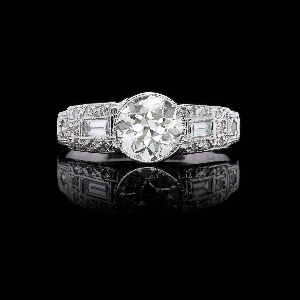 Old Euro Diamond and Platinum Antique Engagement Ring