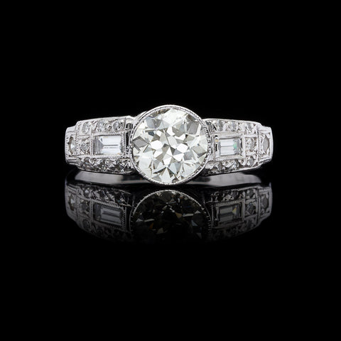Old Euro Diamond and Platinum Antique Engagement Ring