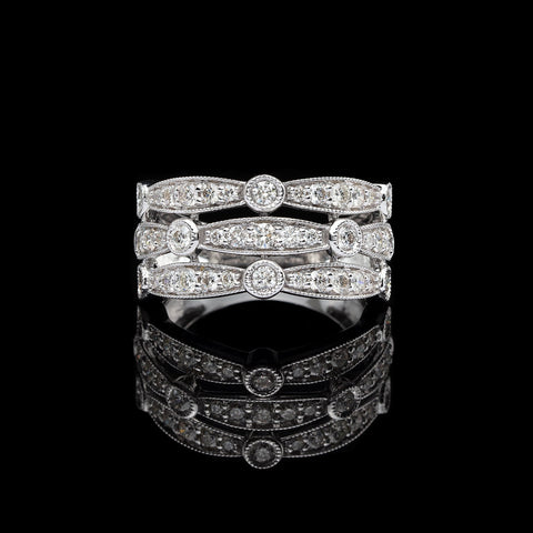 Diamond & 14k White Gold Three Row Ring