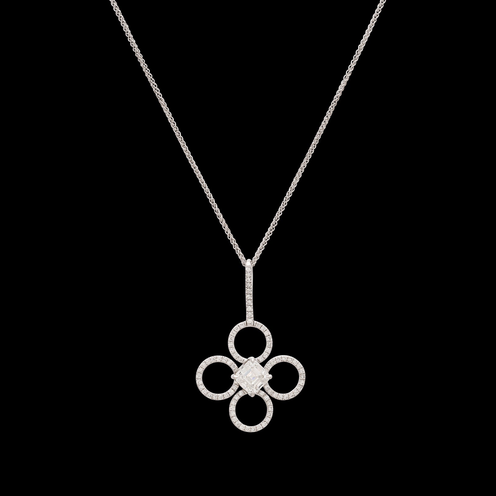 Platinum Asscher Cut Diamond Clover Pendant by Daniel K. - 66mint