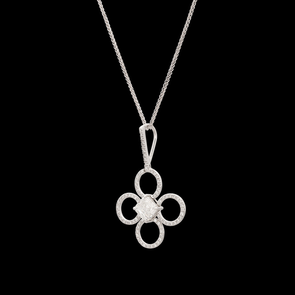 Platinum Asscher Cut Diamond Clover Pendant by Daniel K.