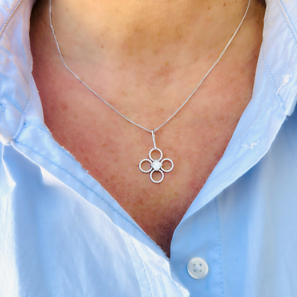 Platinum Asscher Cut Diamond Clover Pendant by Daniel K.