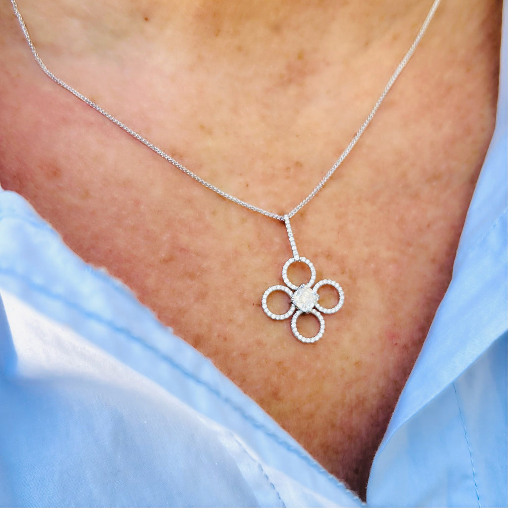 Platinum Asscher Cut Diamond Clover Pendant by Daniel K.