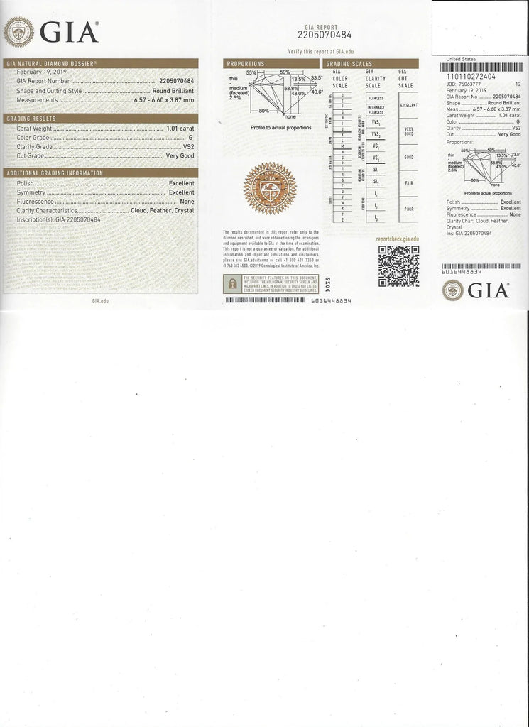 GIA 1.01-cts. G/VS2 Diamond Engagement Ring