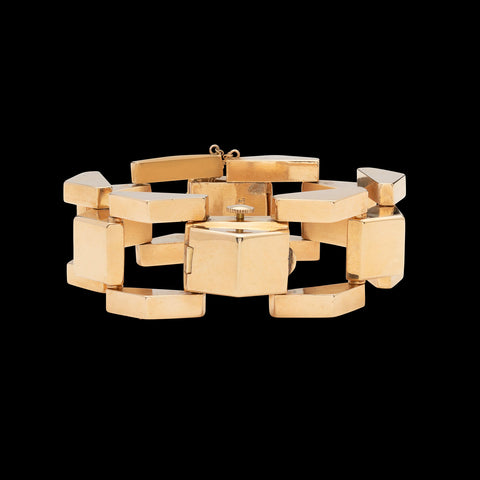 Retro Wide Link Gold Bracelet Wristwatch