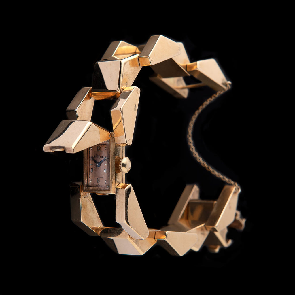 Retro Wide Link Gold Bracelet Wristwatch