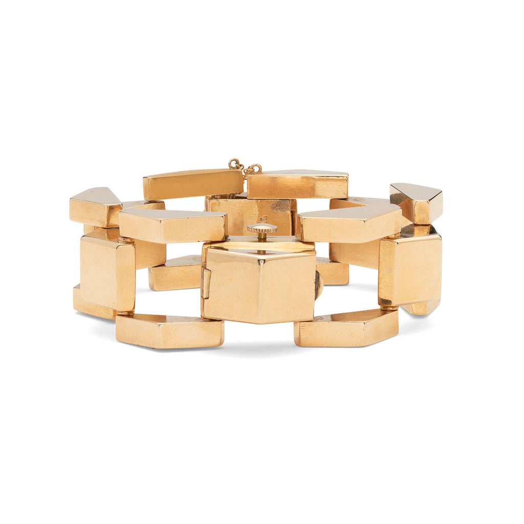 Retro Wide Link Gold Bracelet Wristwatch