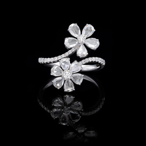 Diamond White Gold By-Pass Flower Ring