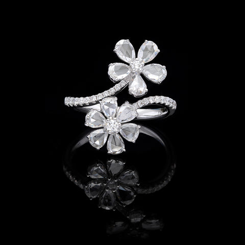 Diamond White Gold By-Pass Flower Ring
