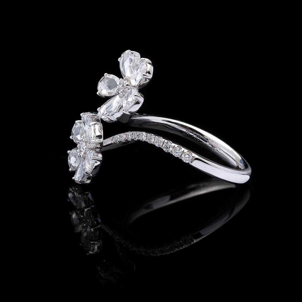 Diamond White Gold By-Pass Flower Ring