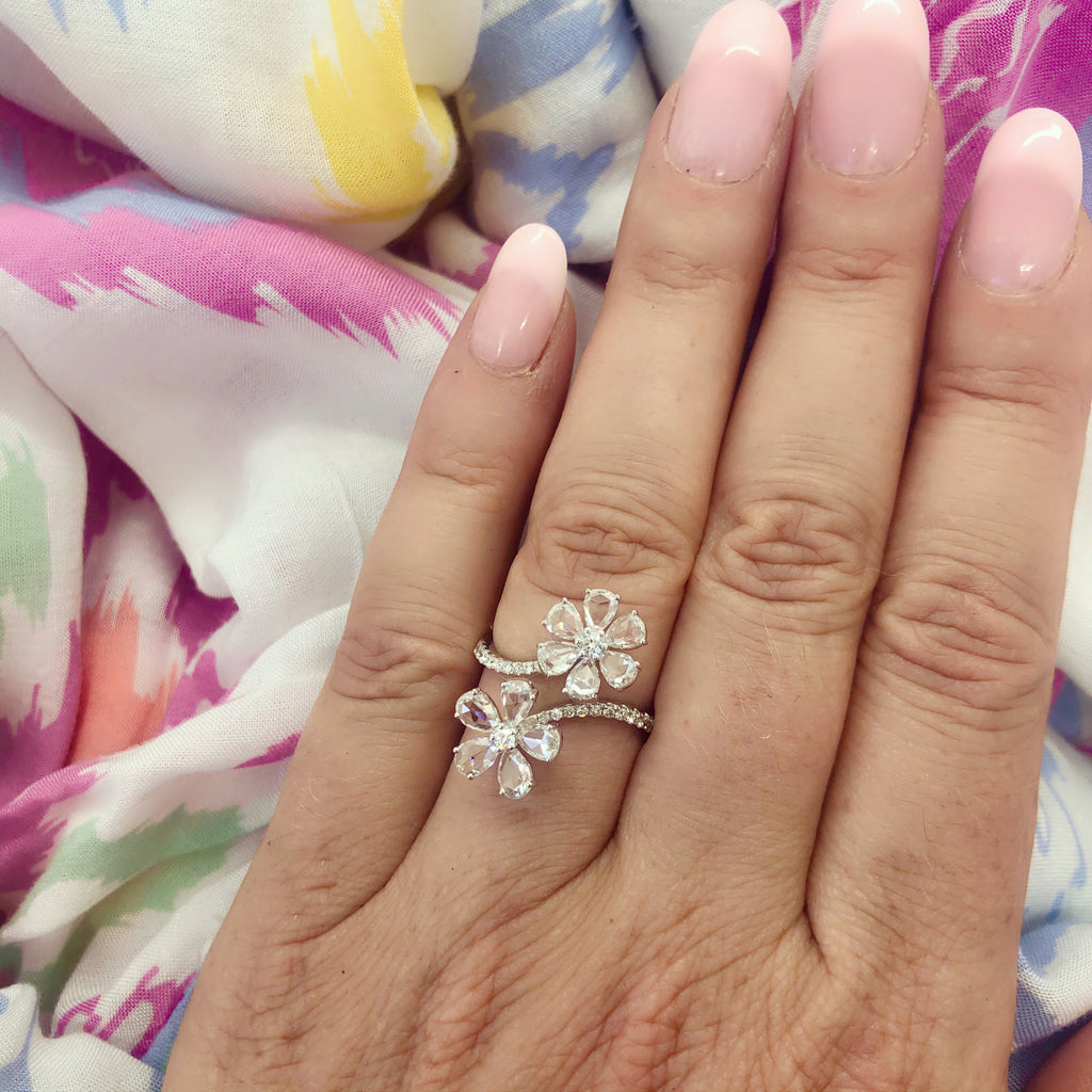 Diamond White Gold By-Pass Flower Ring