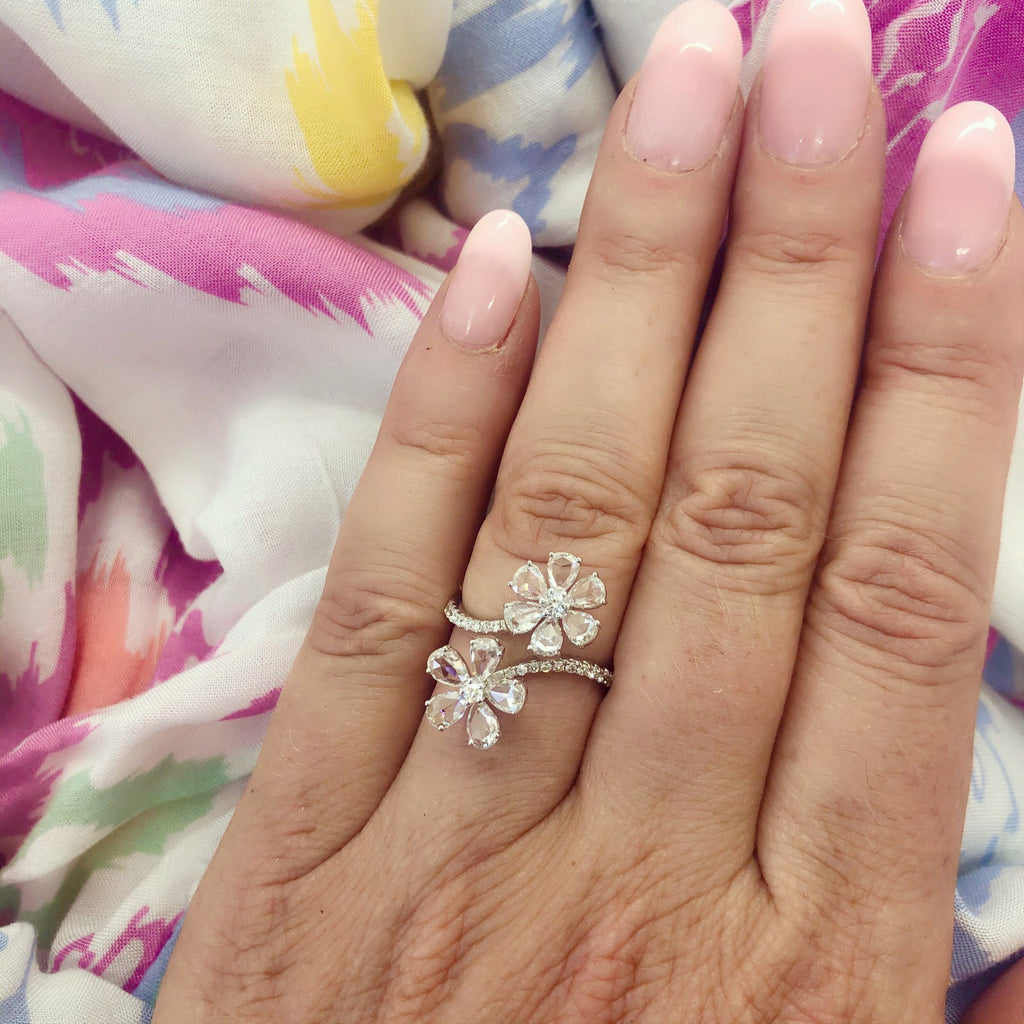 Diamond White Gold By-Pass Flower Ring