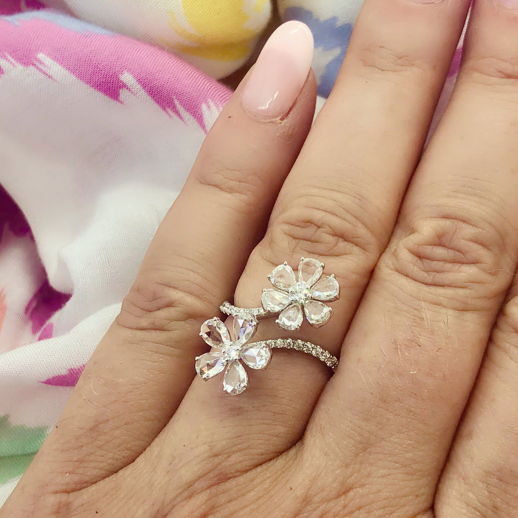 Diamond White Gold By-Pass Flower Ring