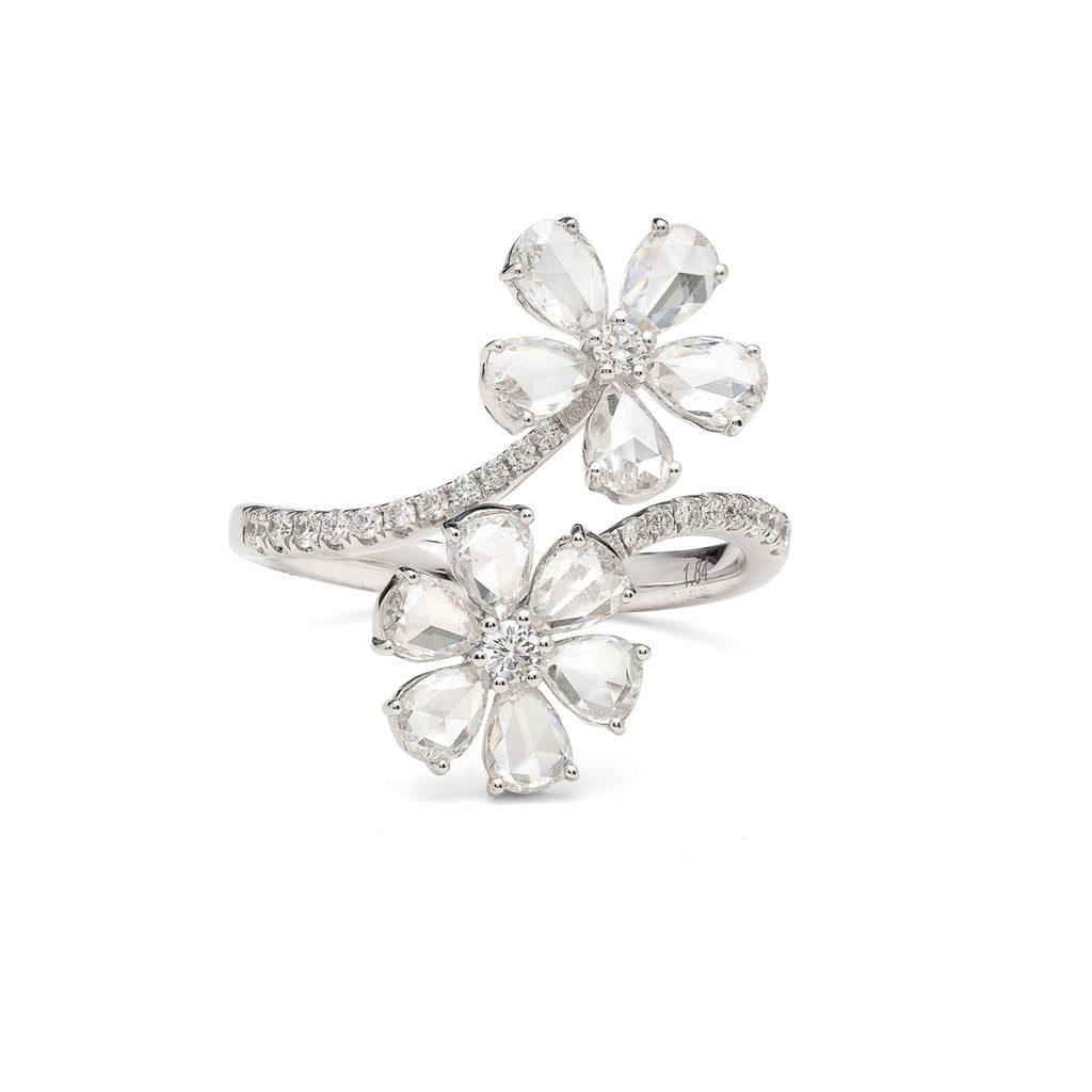Diamond White Gold By-Pass Flower Ring