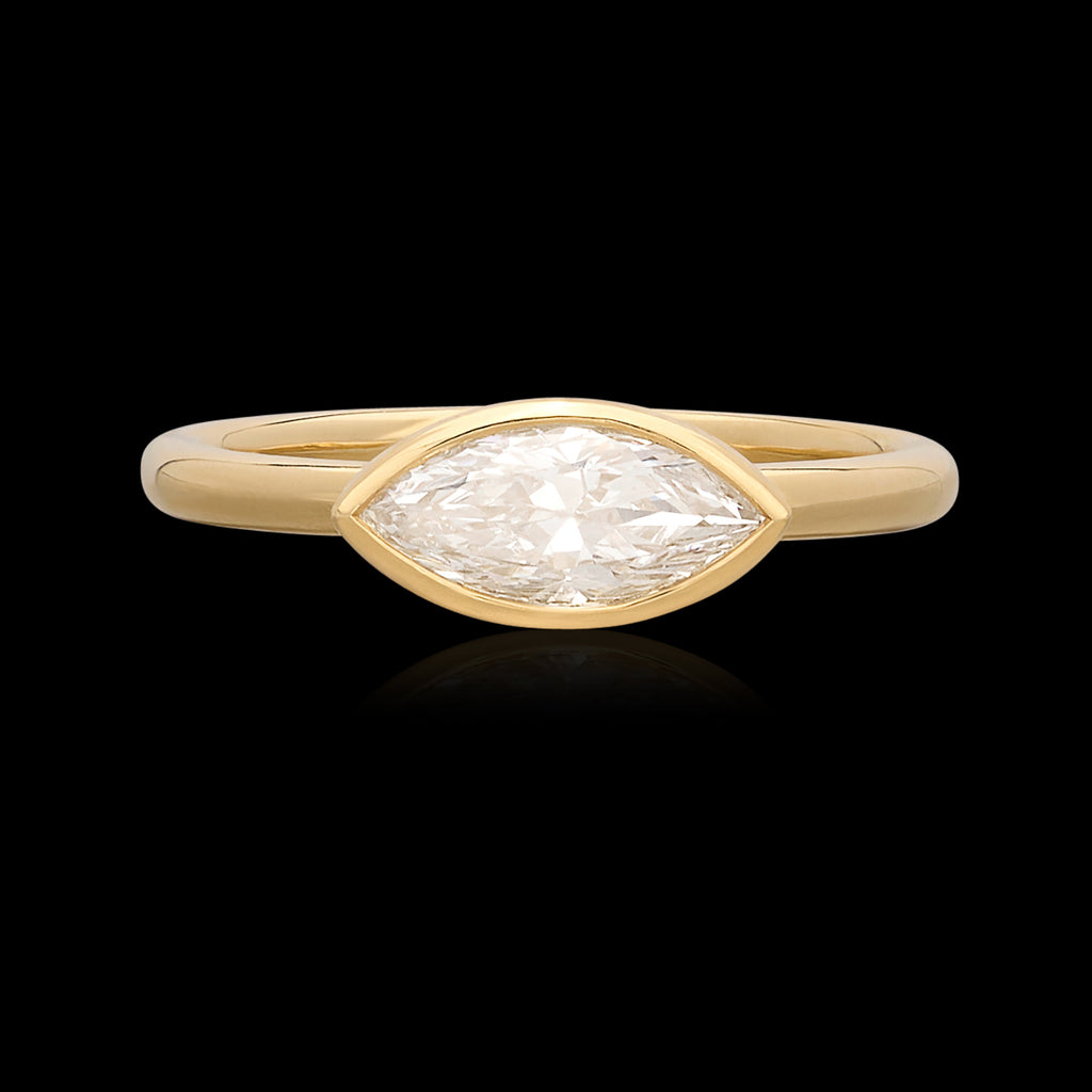 18kt Yellow Gold Horizontal Set Marquise Diamond Ring