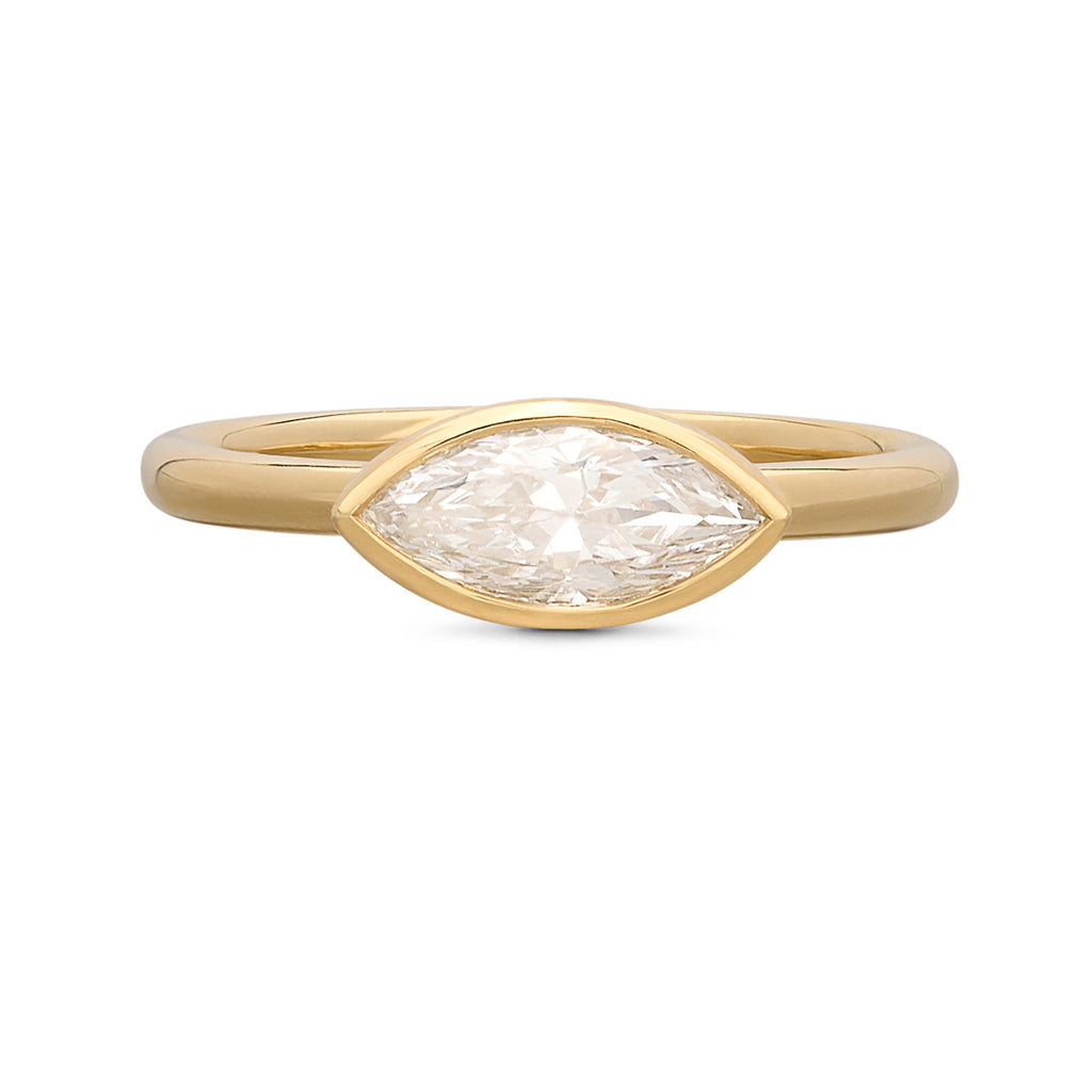 18kt Yellow Gold Horizontal Set Marquise Diamond Ring