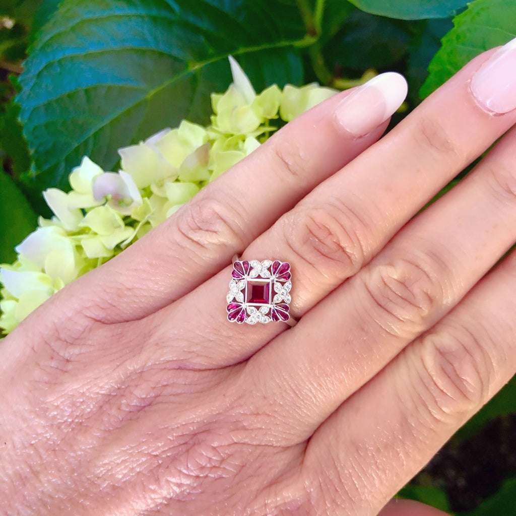 B. Gimpert:  Lovely Floral Ruby & Diamond Platinum Ring