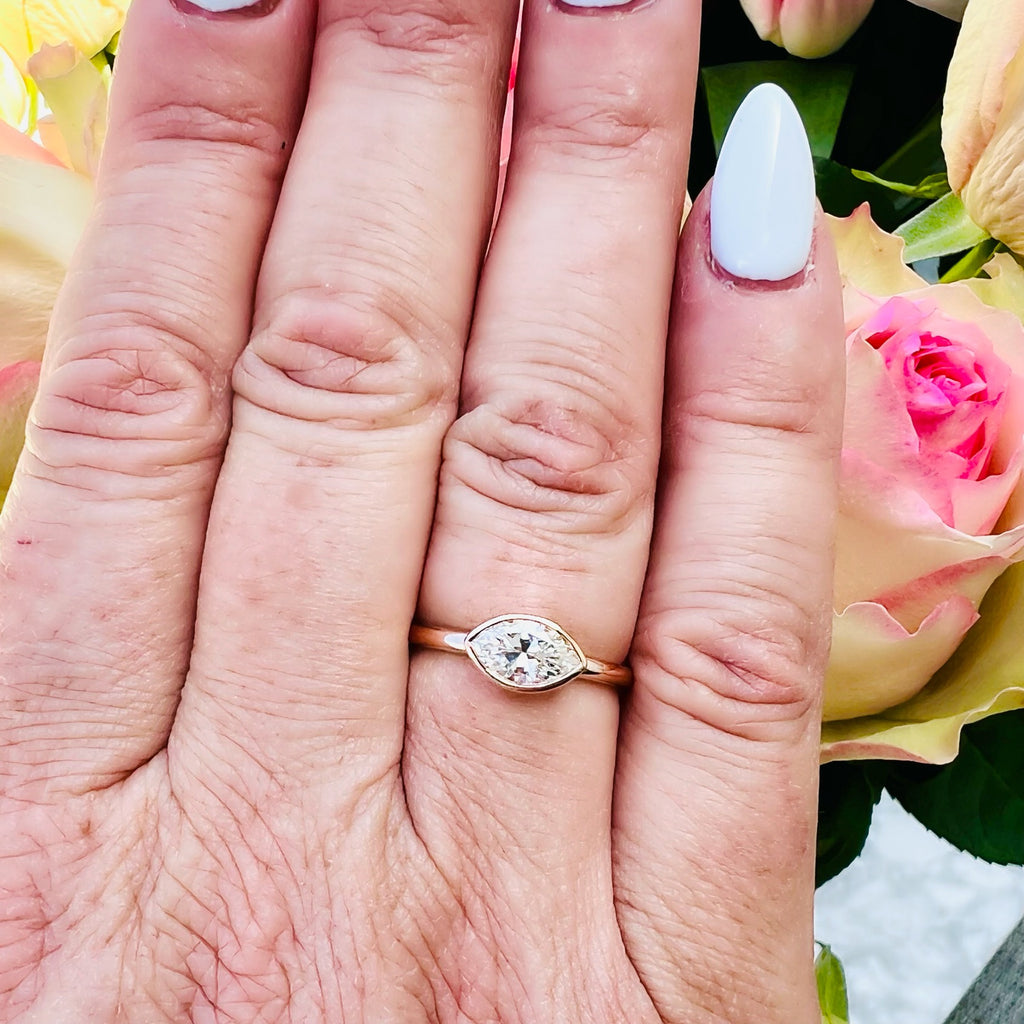18kt Rose Gold Horizontal Set Marquise Diamond Ring